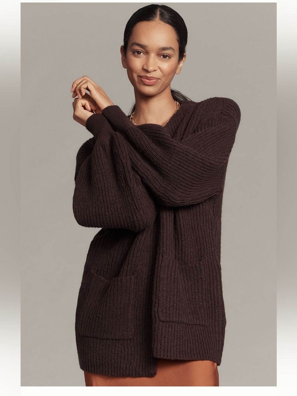 Flat White Cozy Crew-Neck Cardigan Sweater